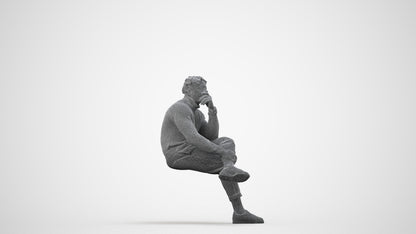 3D people model man casual sitting, scanned human for 3ds Max rendering, wireframe side view