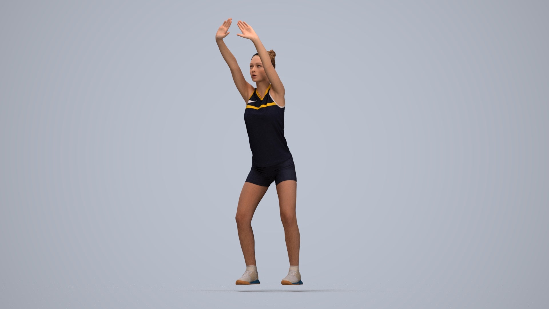 scanned 3D girl sport, photogrammetry people for Enscape and V-Ray, top-down view render
