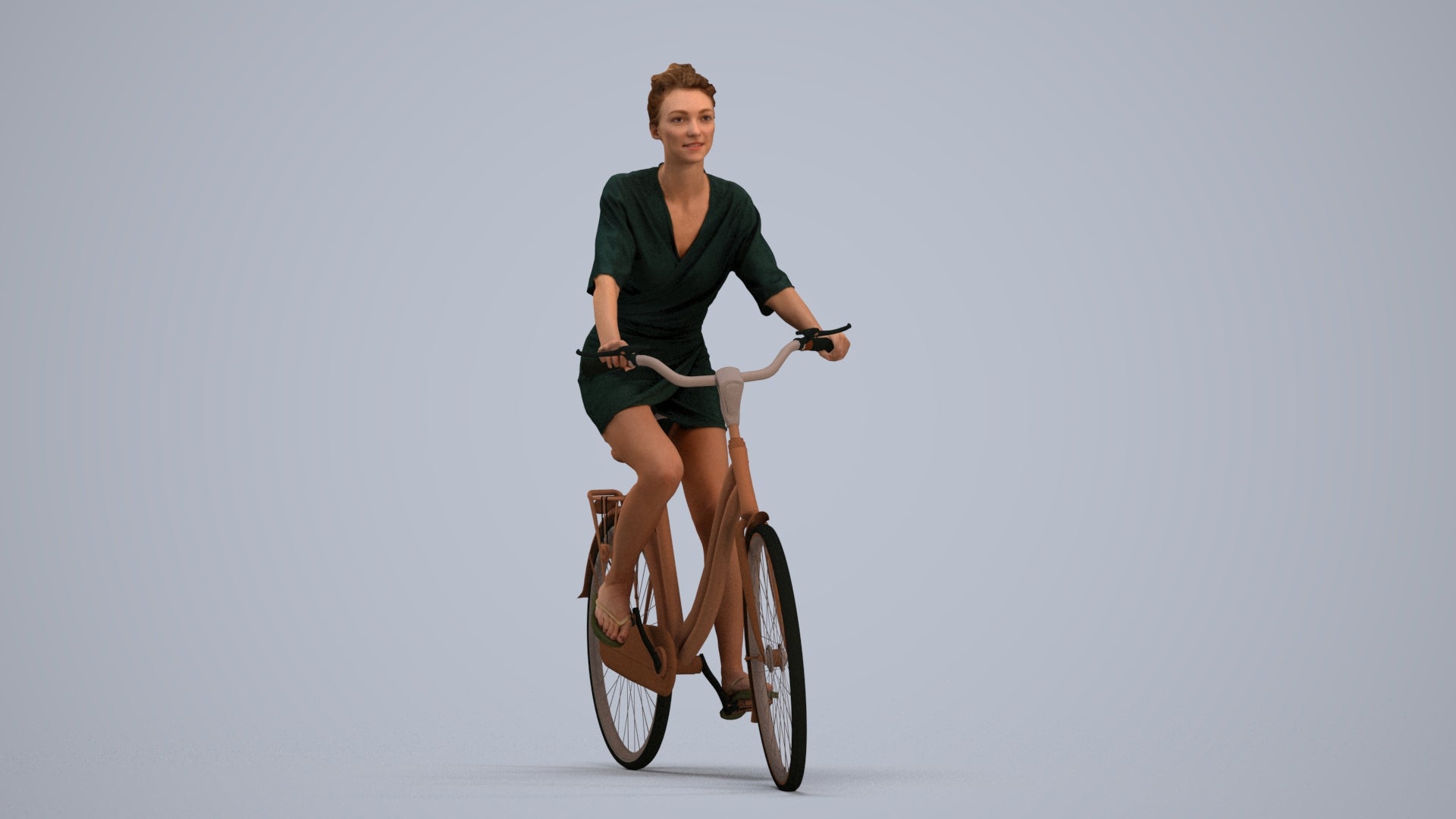 realistic 3D human woman casual cycling, archviz people FBX OBJ for Blender, standing pose render