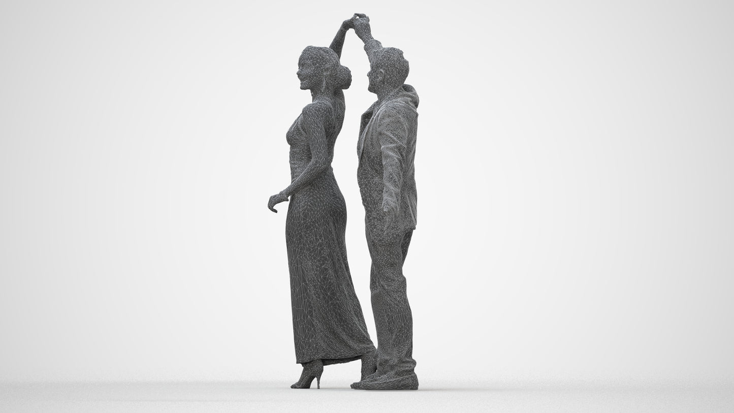 scanned 3D woman formal dancing, photogrammetry people for Enscape and V-Ray, wireframe back view