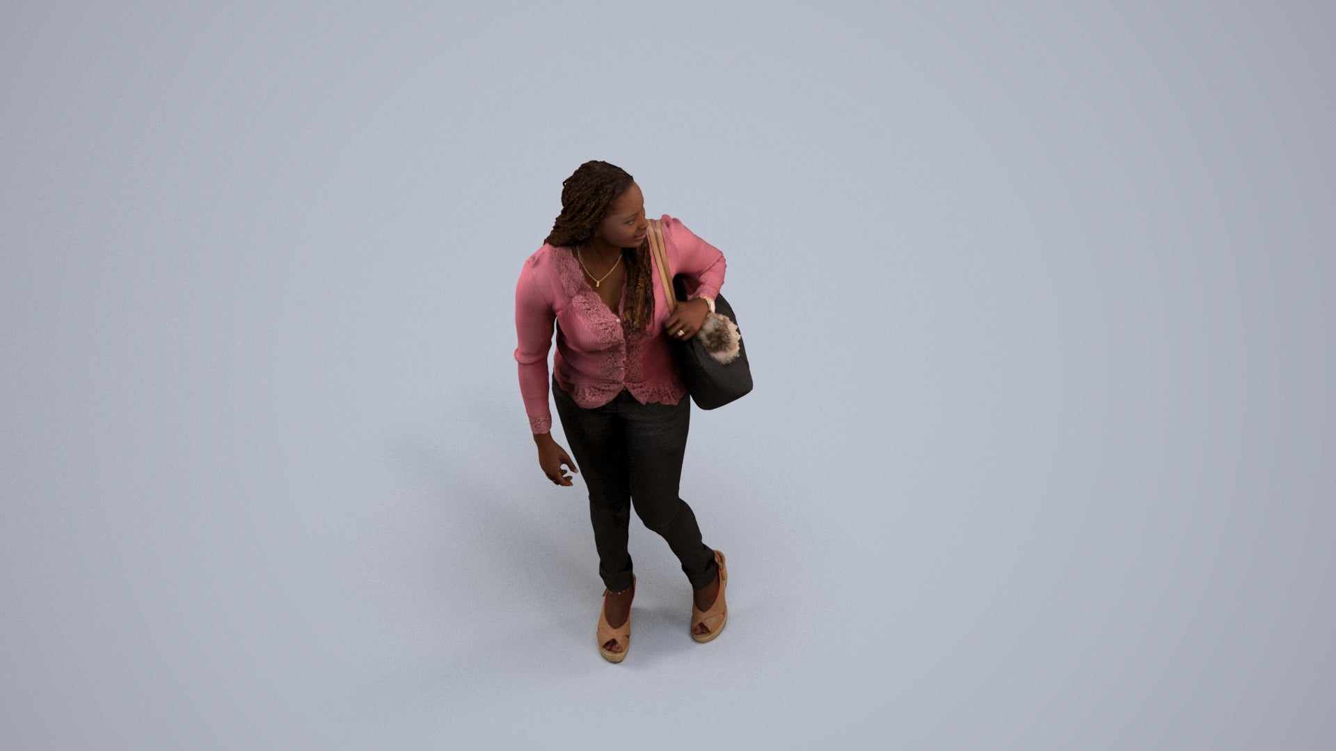 3D people model woman casual walking, scanned human for 3ds Max rendering, back view render