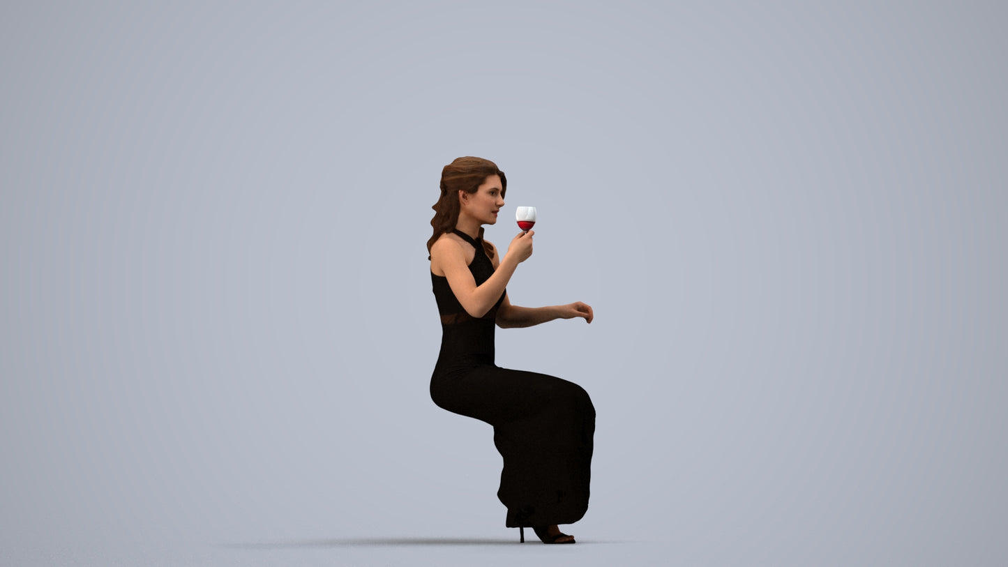 3D human model woman formal formalaffairs, photogrammetry scanned person for archviz, side view render