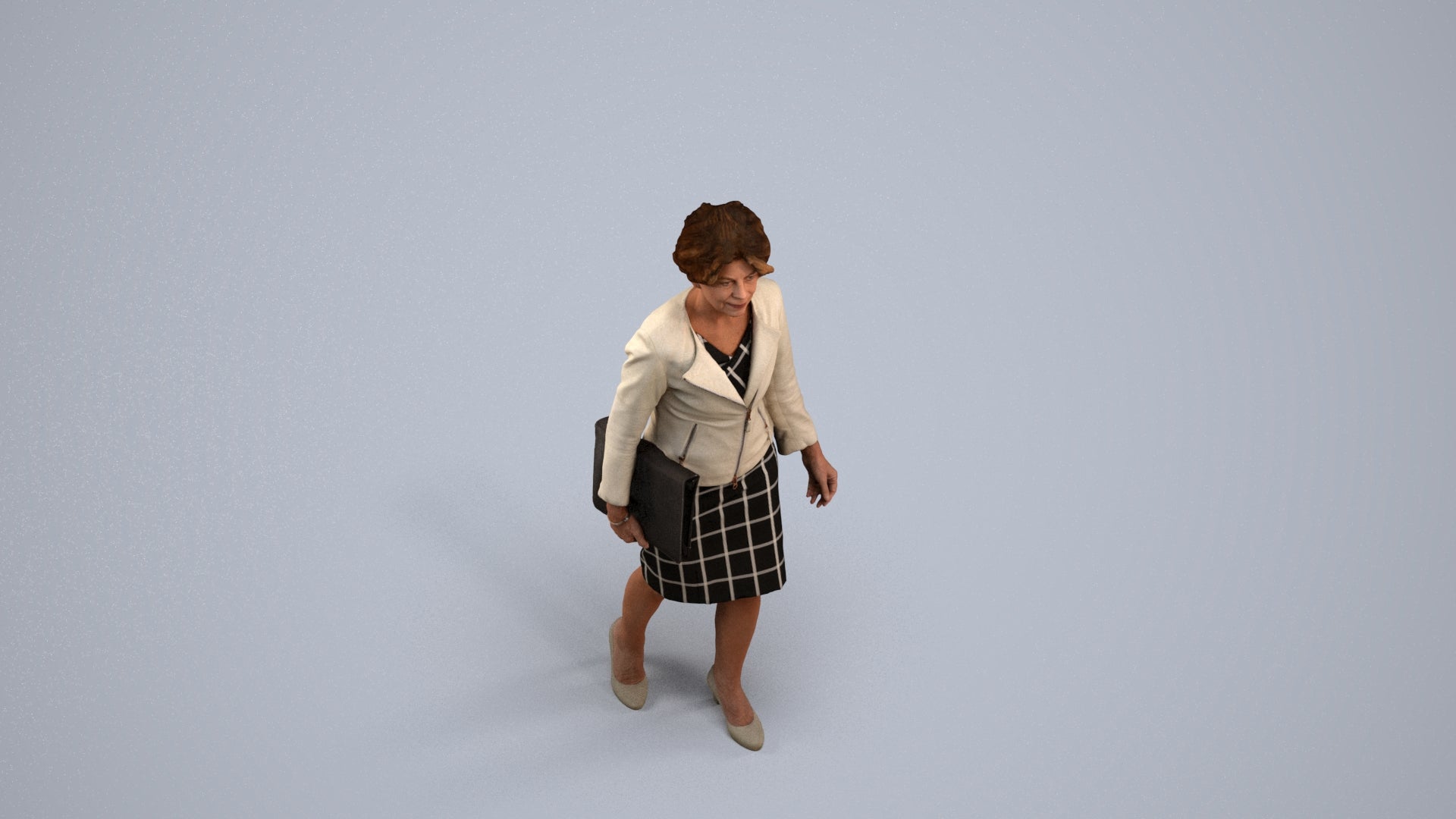 3D scanned woman walking business, photorealistic archviz people for Enscape and SketchUp, back view render