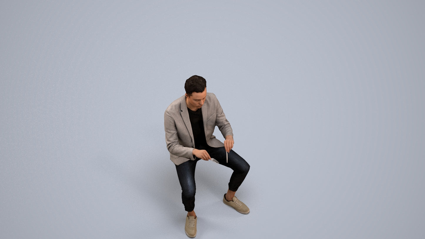 photogrammetry 3D man business, realistic human model archviz FBX, back view render
