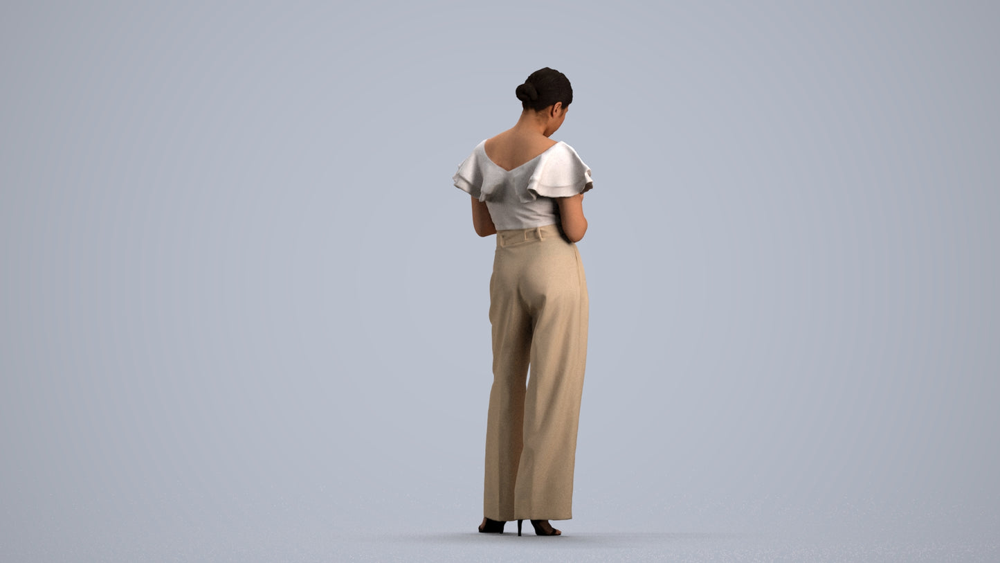 realistic 3D human woman business standing, archviz people FBX OBJ for Blender, front view render