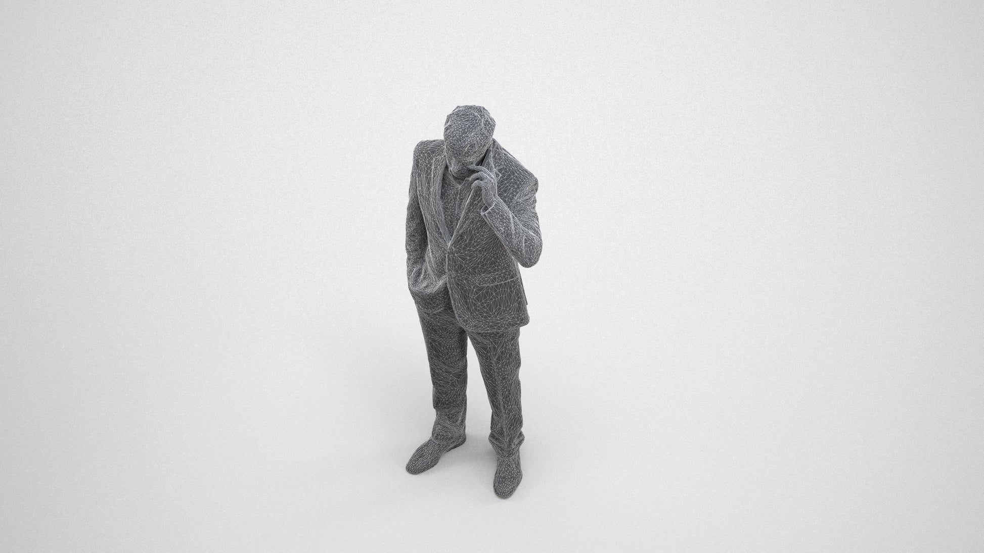 3D people model man business, scanned human for 3ds Max rendering, wireframe three-quarter view