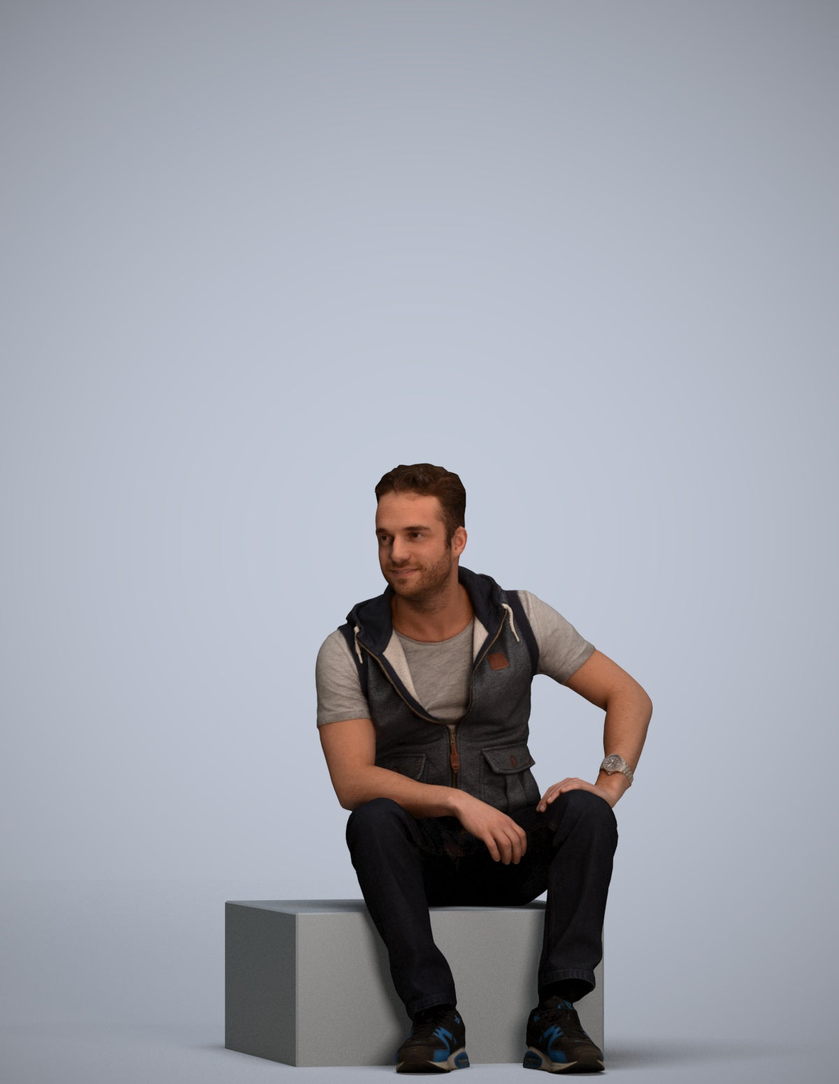 3D people model man casual sitting, scanned human for 3ds Max rendering