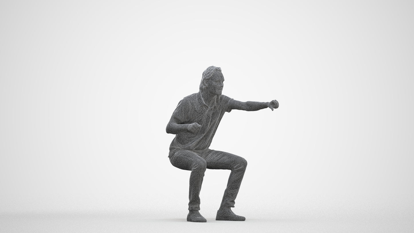 realistic 3D man casual sitting, scanned archviz people for Blender and 3ds Max, three-quarter front view render
