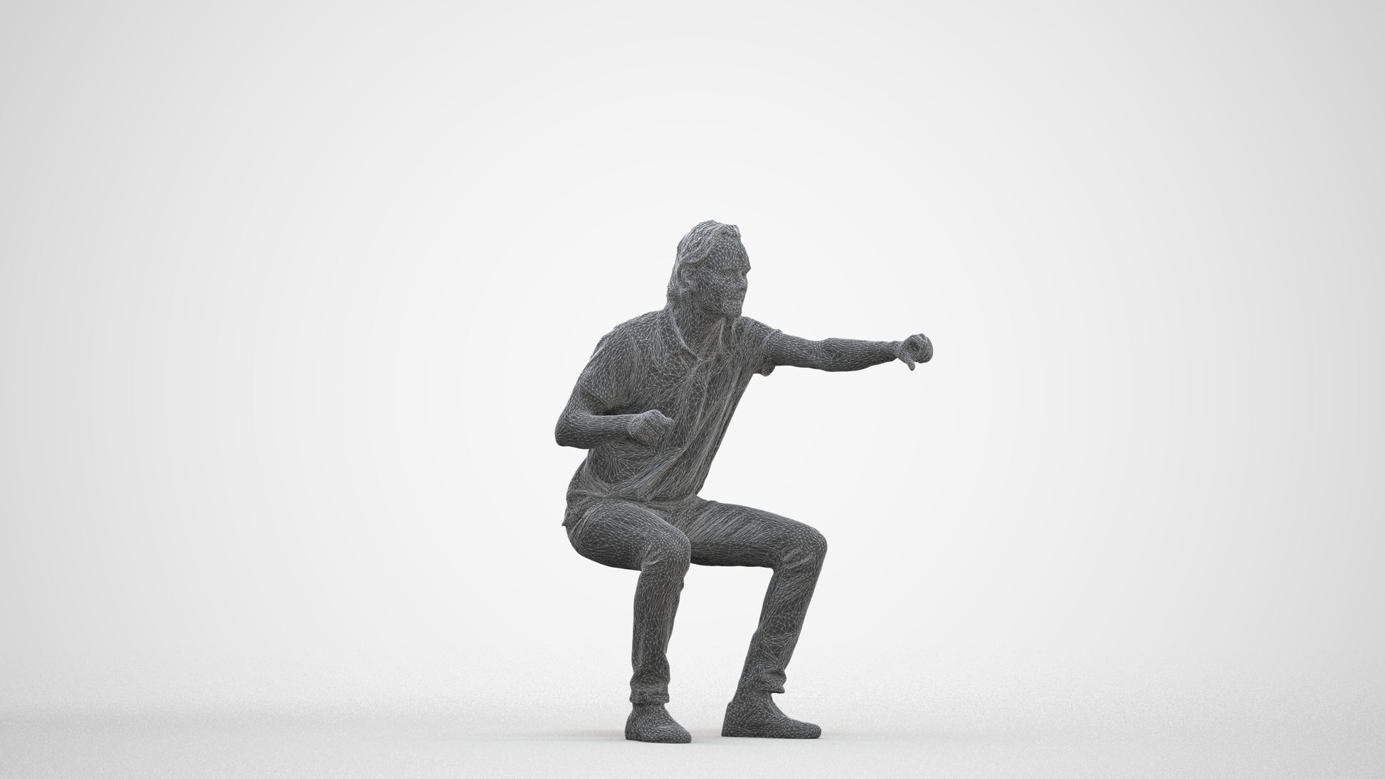 realistic 3D man casual sitting, scanned archviz people for Blender and 3ds Max, three-quarter front view render