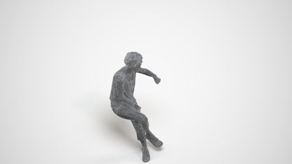 3D scanned senior woman sitting, photorealistic archviz people for Enscape and SketchUp, wireframe side view