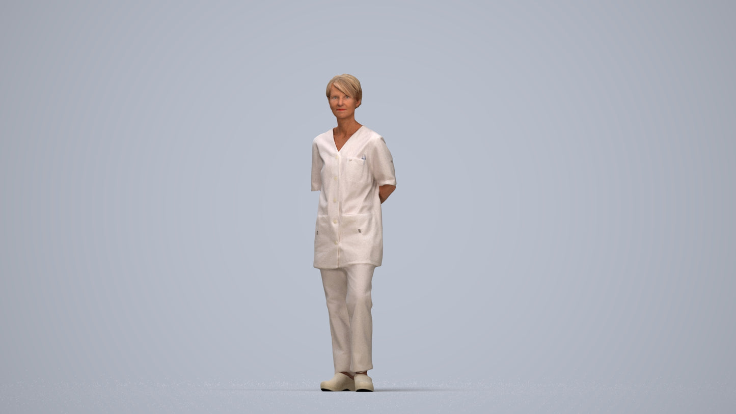 realistic 3D human senior woman medical, archviz people FBX OBJ for Blender, top-down view render