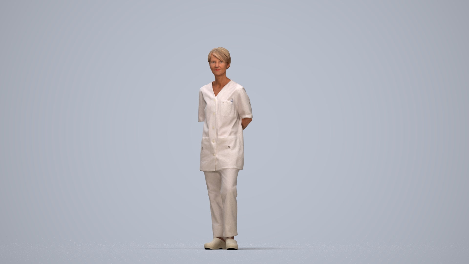 realistic 3D human senior woman medical, archviz people FBX OBJ for Blender, top-down view render