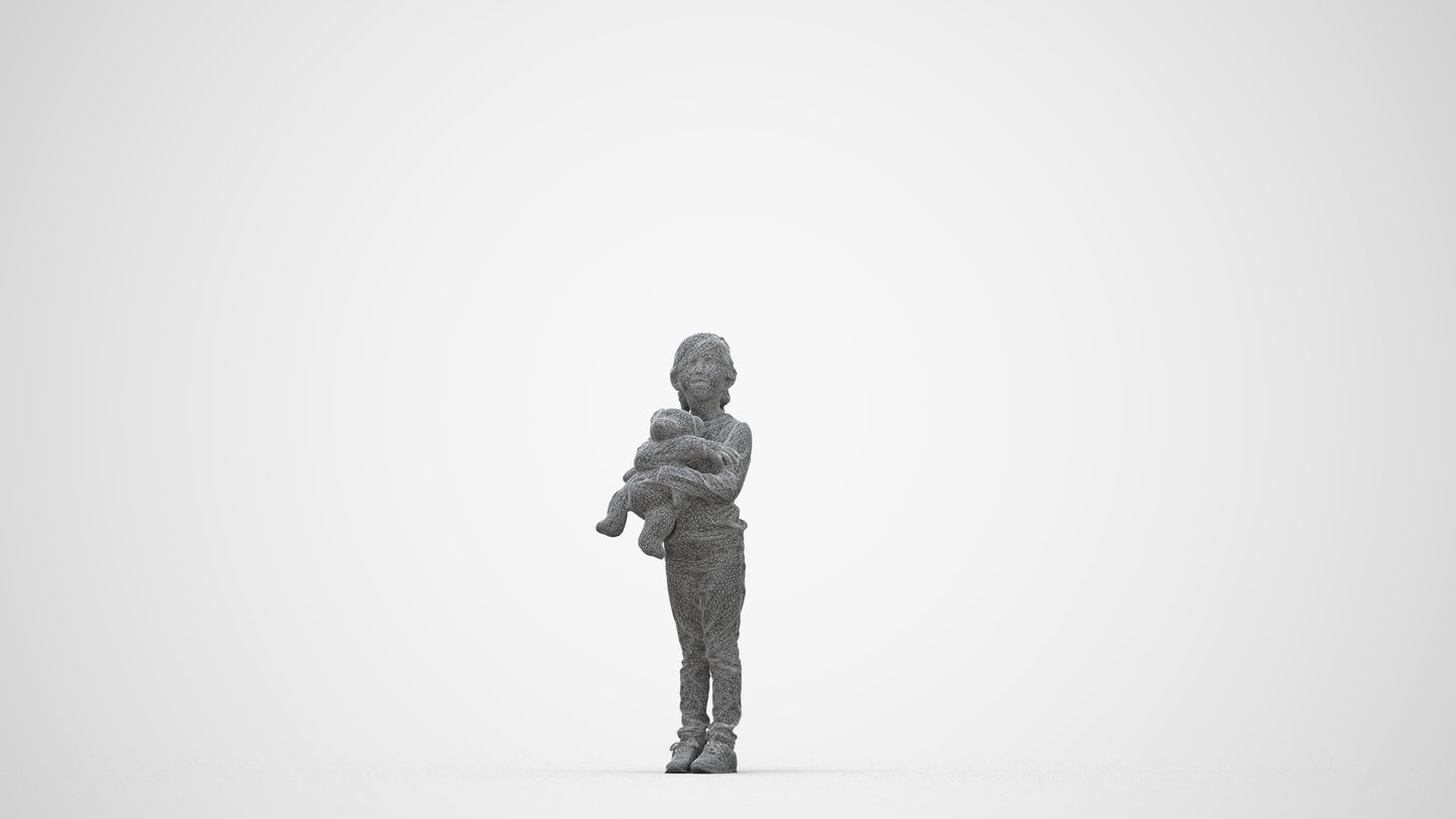 realistic 3D human girl casual standing, archviz people FBX OBJ for Blender, wireframe back view