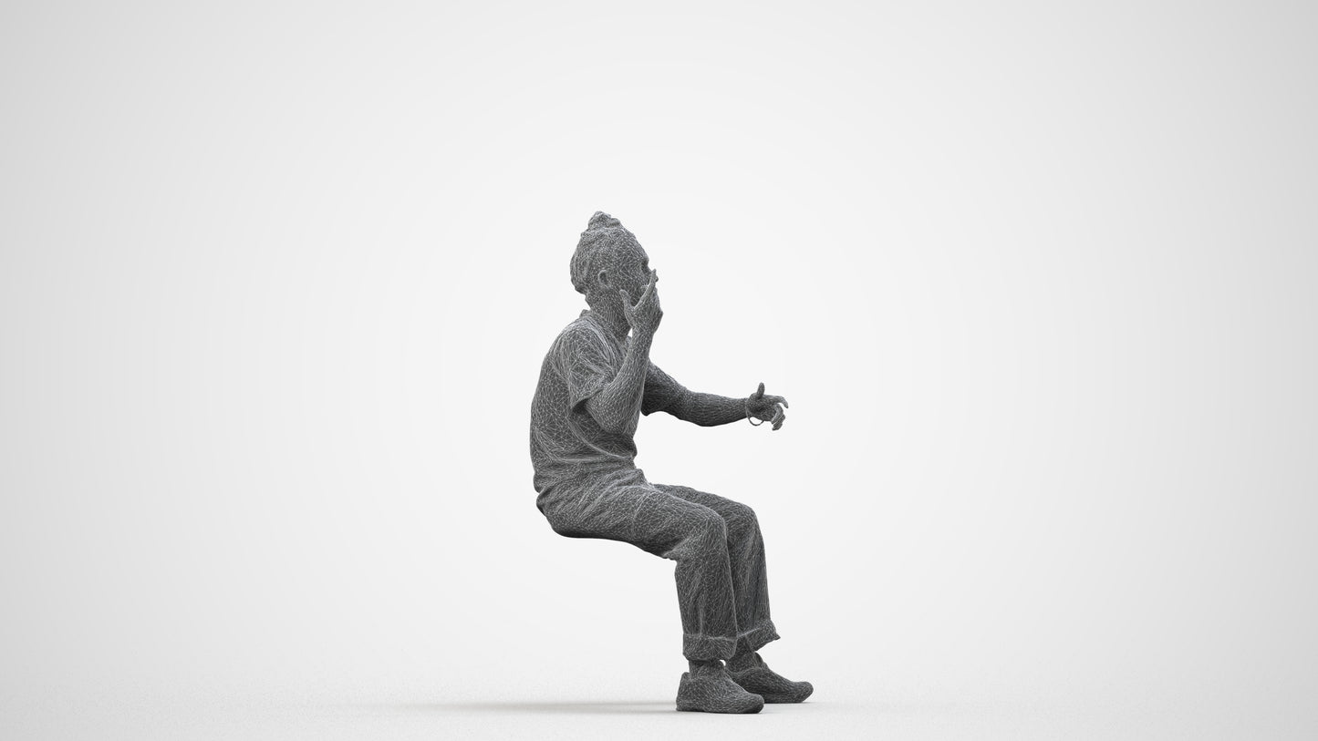 realistic 3D people man casual sitting, render-ready for V-Ray and Corona, FBX OBJ, wireframe side view