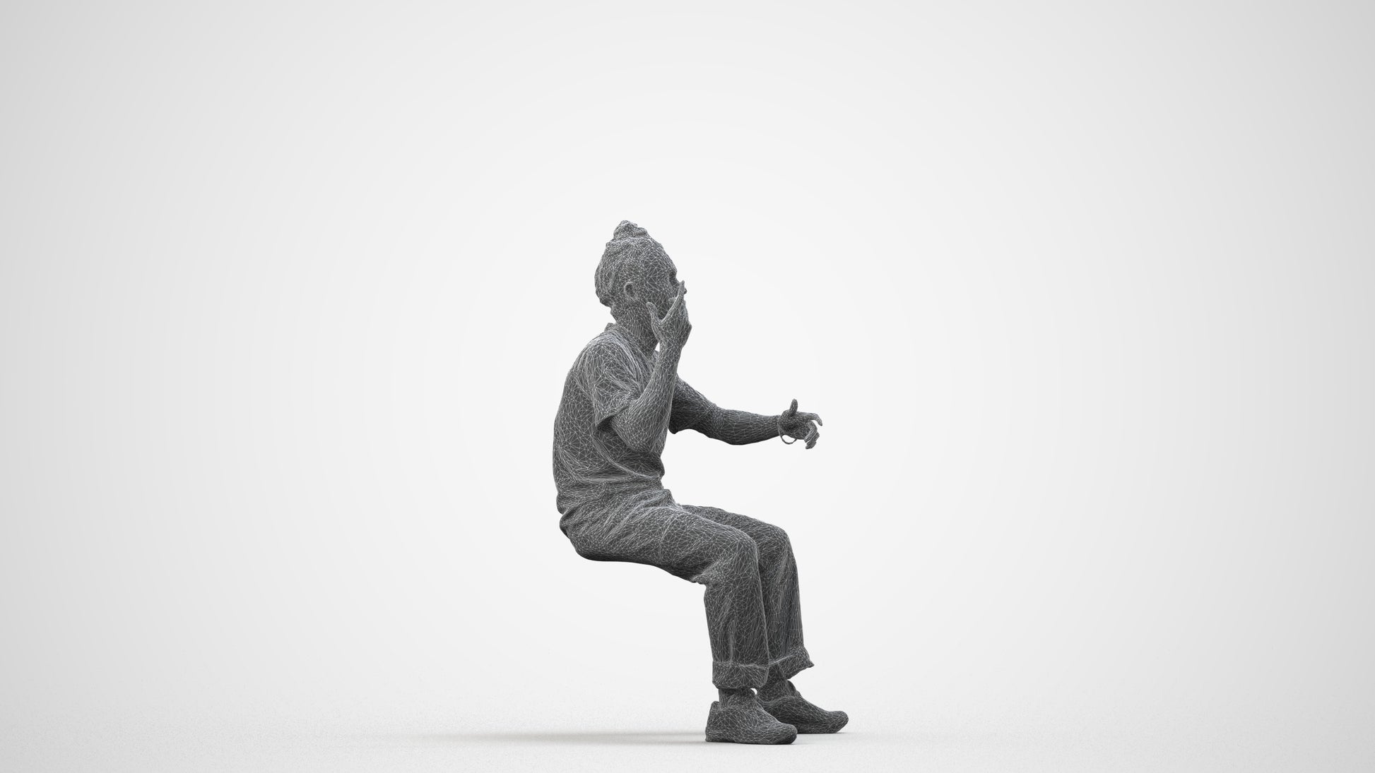 realistic 3D people man casual sitting, render-ready for V-Ray and Corona, FBX OBJ, wireframe side view