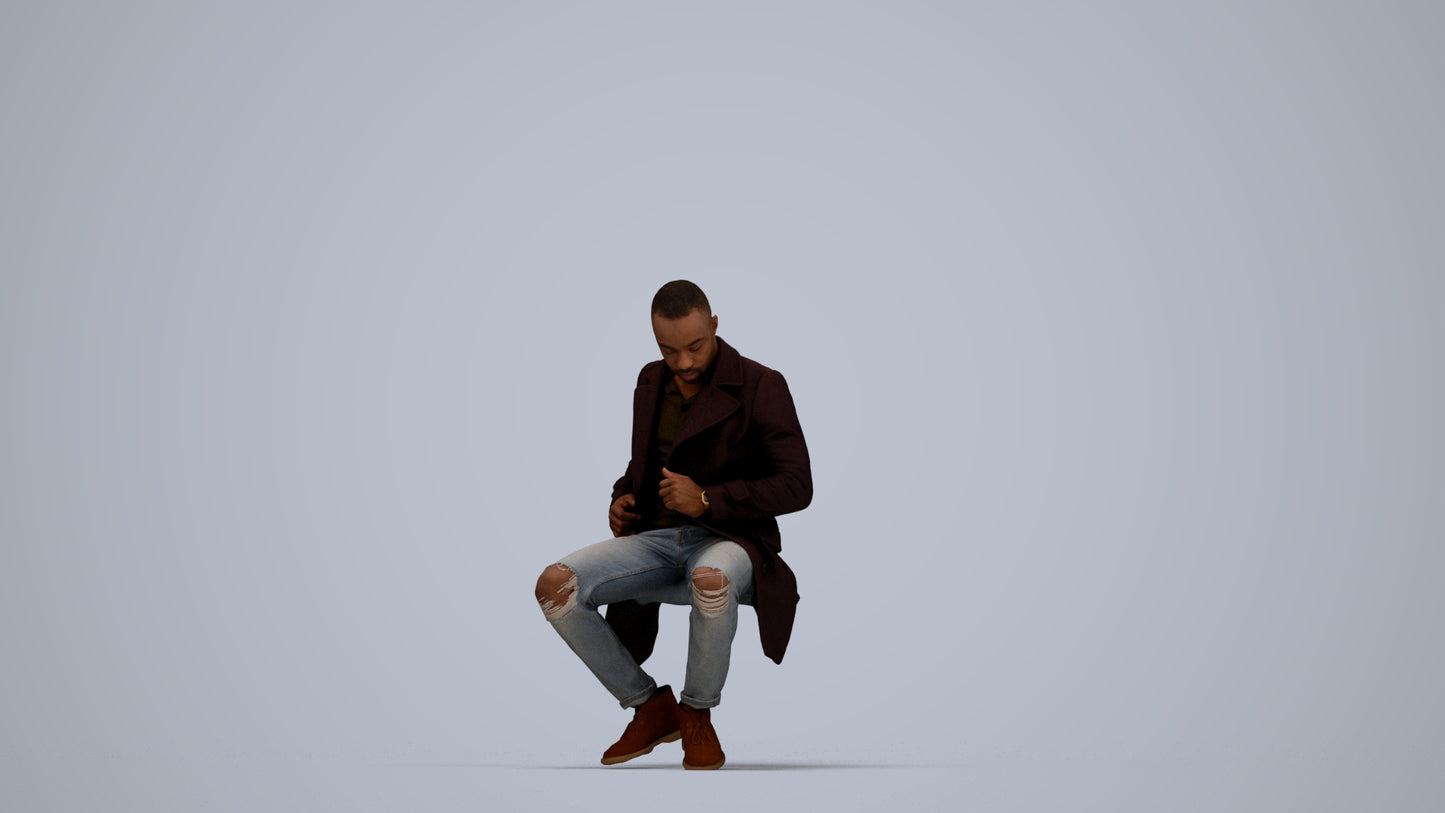 realistic 3D people man casual sitting, render-ready for V-Ray and Corona, FBX OBJ, top-down view render