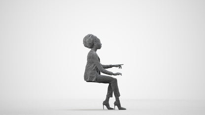 3D scanned woman sitting business, photorealistic archviz people for Enscape and SketchUp, wireframe side view