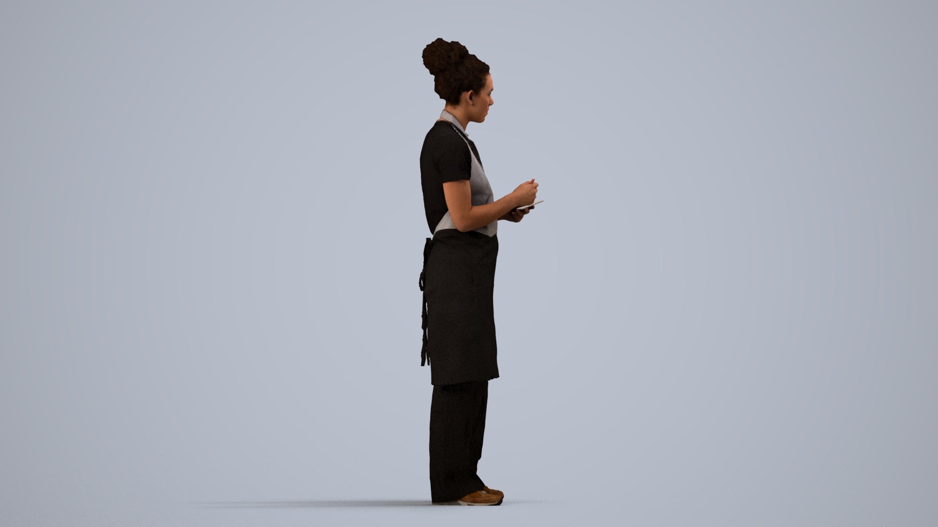 3D scanned woman hospitality, photorealistic archviz people for Enscape and SketchUp, side view render