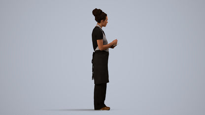 3D scanned woman hospitality, photorealistic archviz people for Enscape and SketchUp, side view render