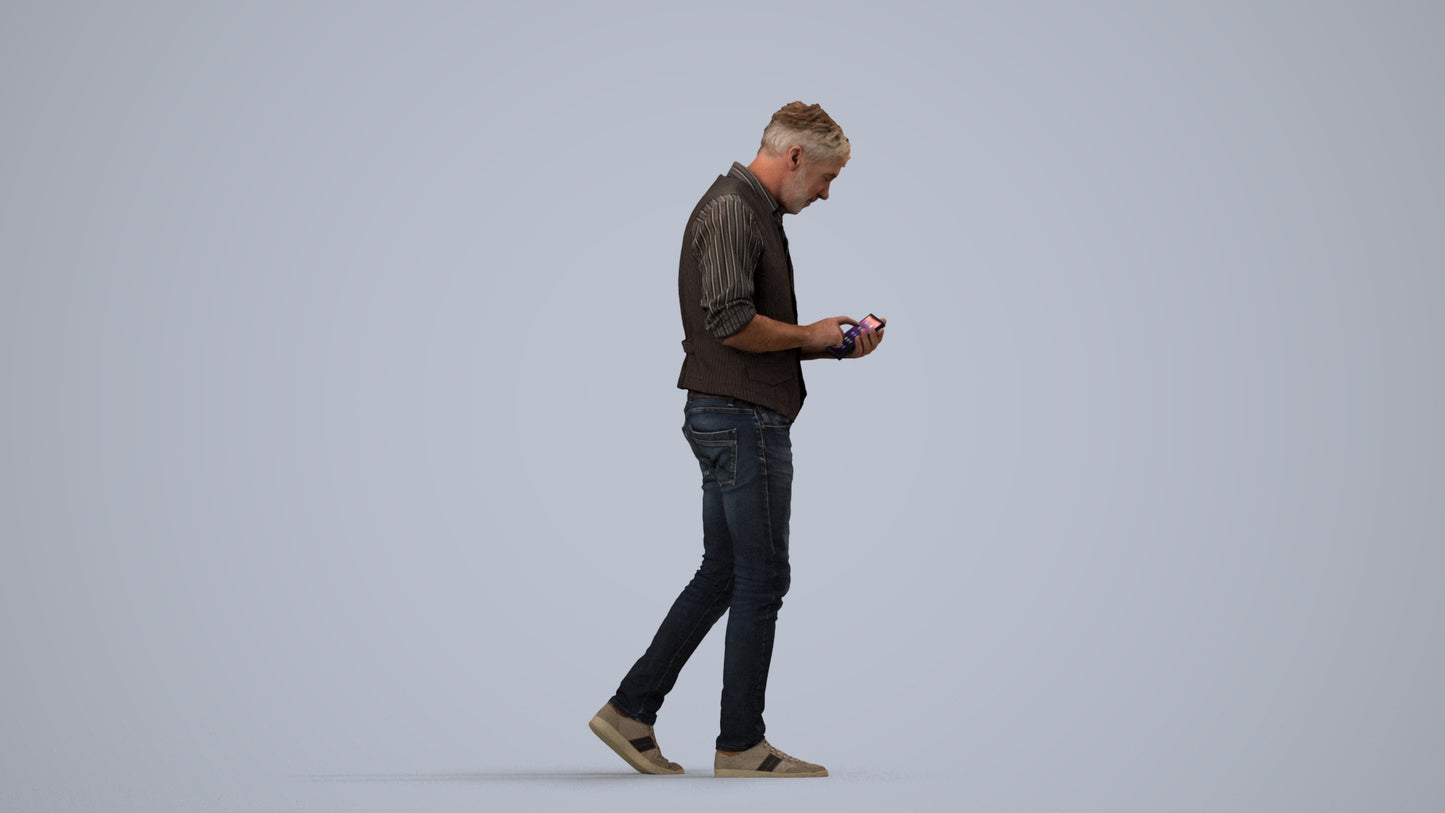 scanned 3D man casual walking, photogrammetry people for Enscape and V-Ray, side view render