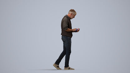 scanned 3D man casual walking, photogrammetry people for Enscape and V-Ray, side view render