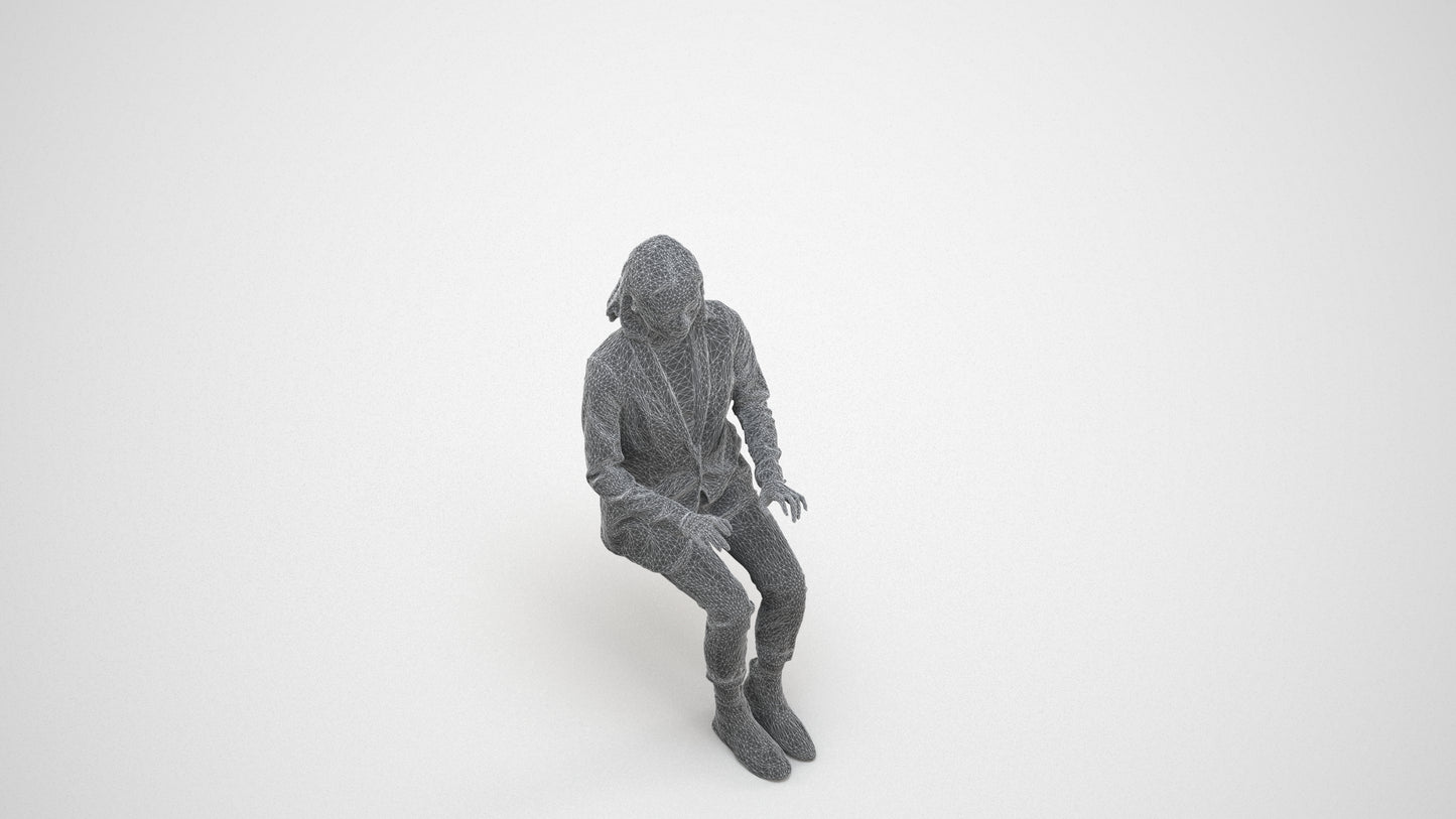 scanned 3D woman business, photogrammetry people for Enscape and V-Ray, wireframe three-quarter view