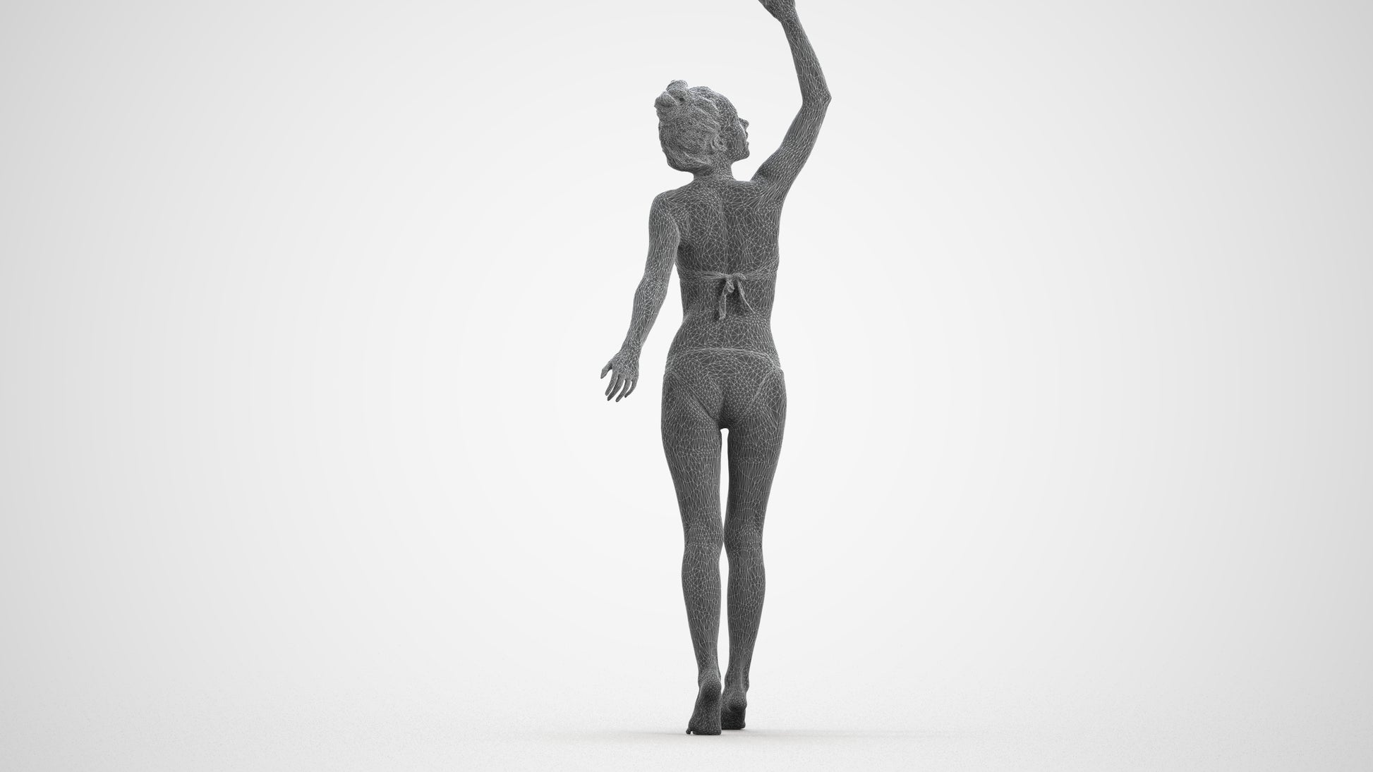3D people model woman sport pool, scanned human for 3ds Max rendering, wireframe front view