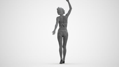 3D people model woman sport pool, scanned human for 3ds Max rendering, wireframe front view