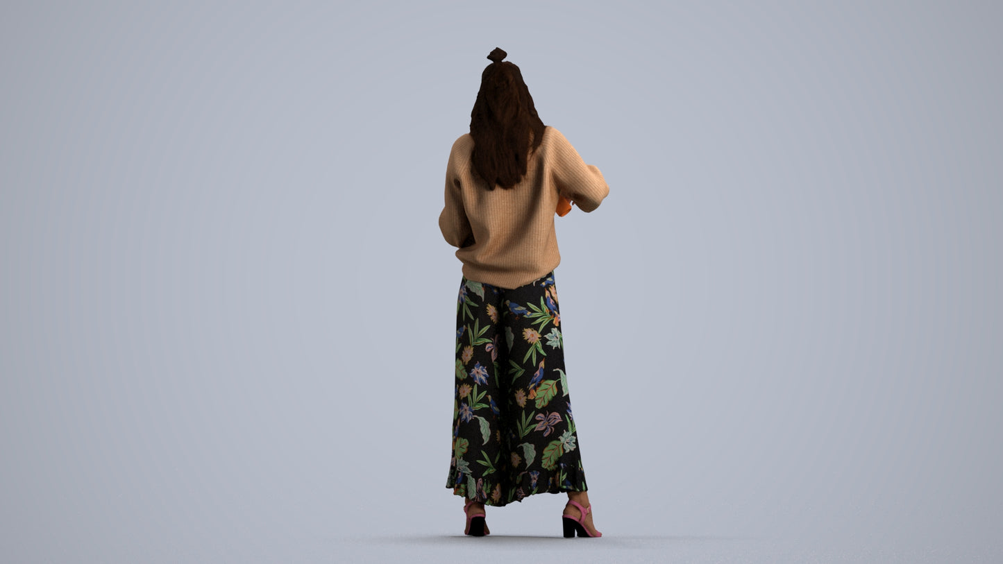 3D people model woman casual standing, scanned human for 3ds Max rendering, front view render