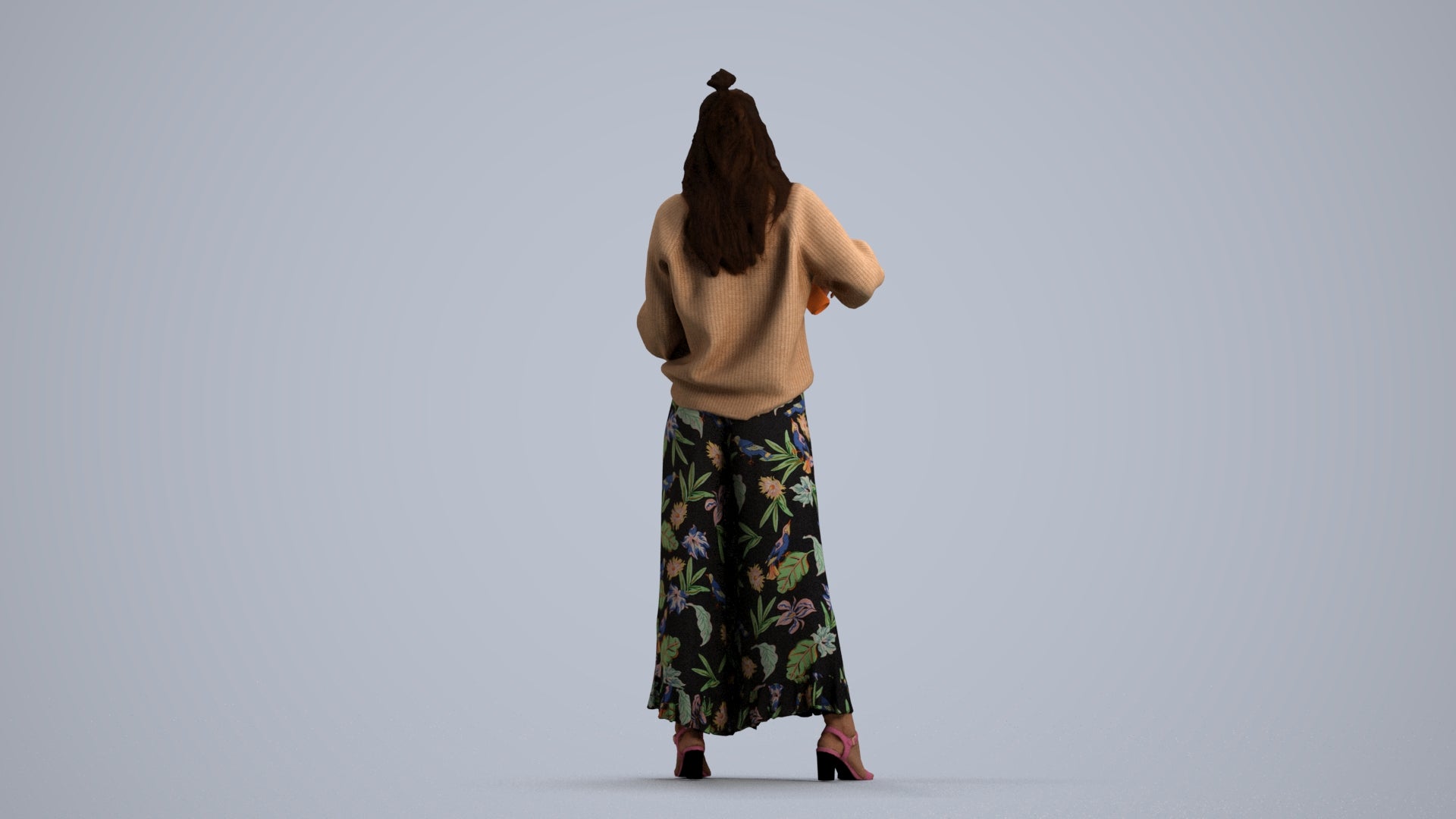 3D people model woman casual standing, scanned human for 3ds Max rendering, front view render