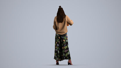 3D people model woman casual standing, scanned human for 3ds Max rendering, front view render