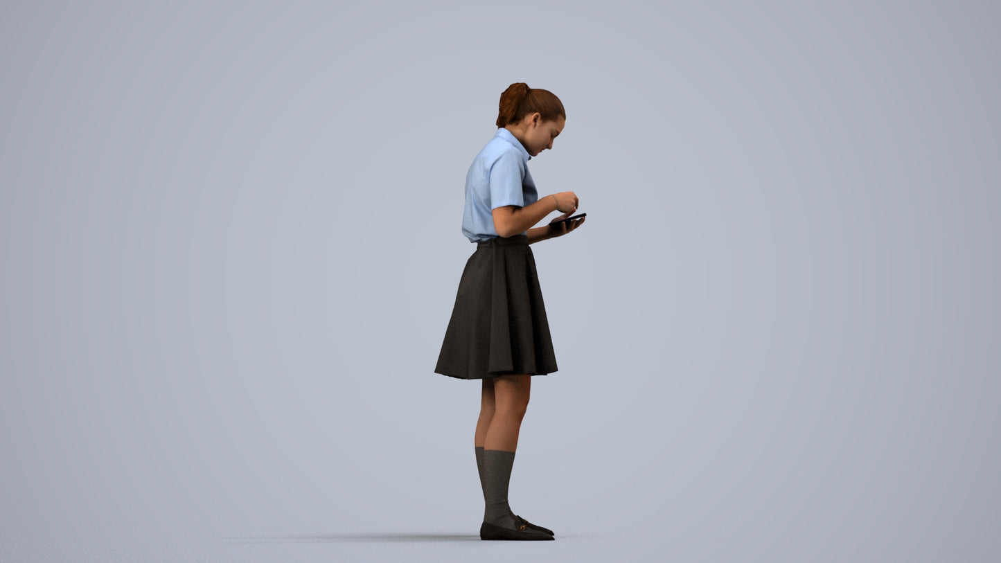 realistic 3D human girl kids, archviz people FBX OBJ for Blender, side view render