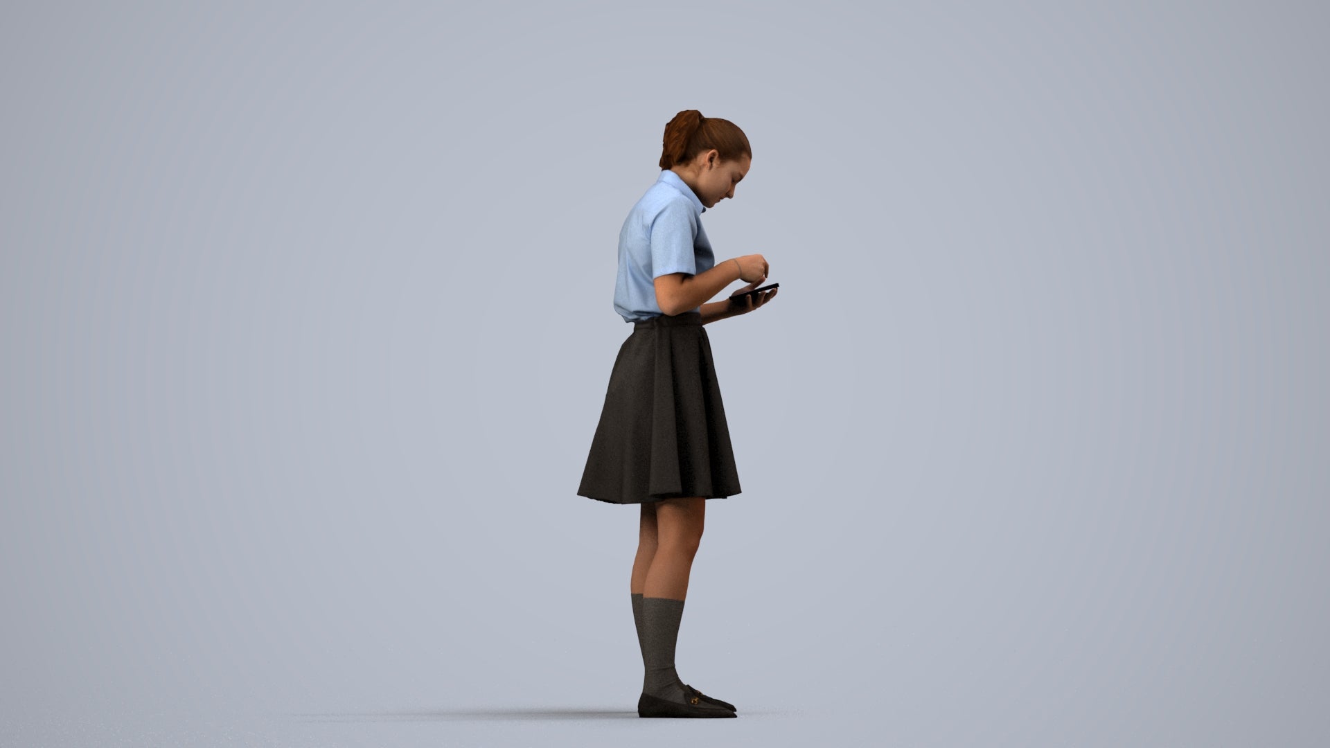 realistic 3D human girl kids, archviz people FBX OBJ for Blender, side view render