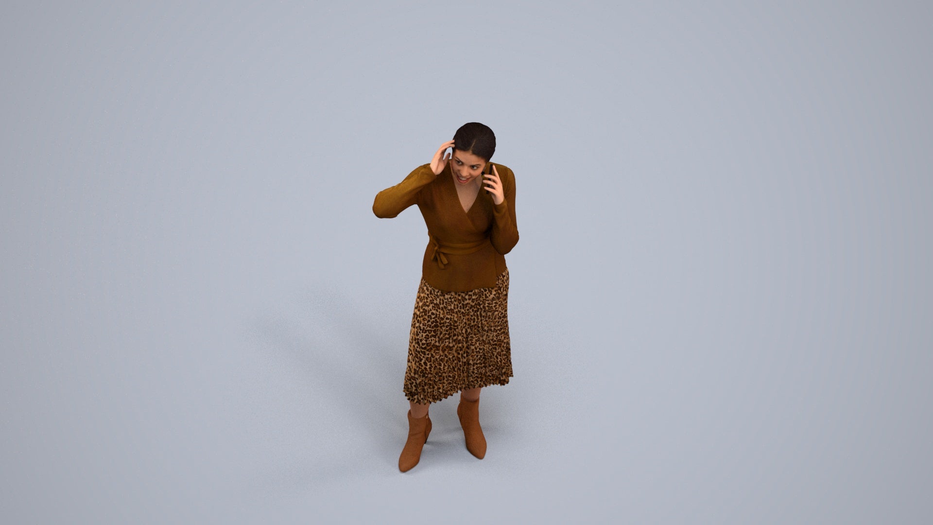 3D people model woman casual standing, scanned human for 3ds Max rendering, back view render