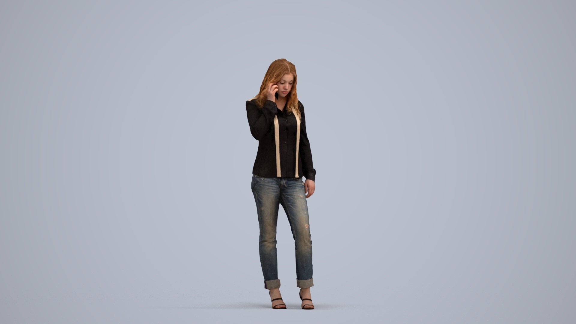 realistic 3D people woman casual walking, render-ready for V-Ray and Corona, FBX OBJ, standing pose render