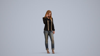 realistic 3D people woman casual walking, render-ready for V-Ray and Corona, FBX OBJ, standing pose render
