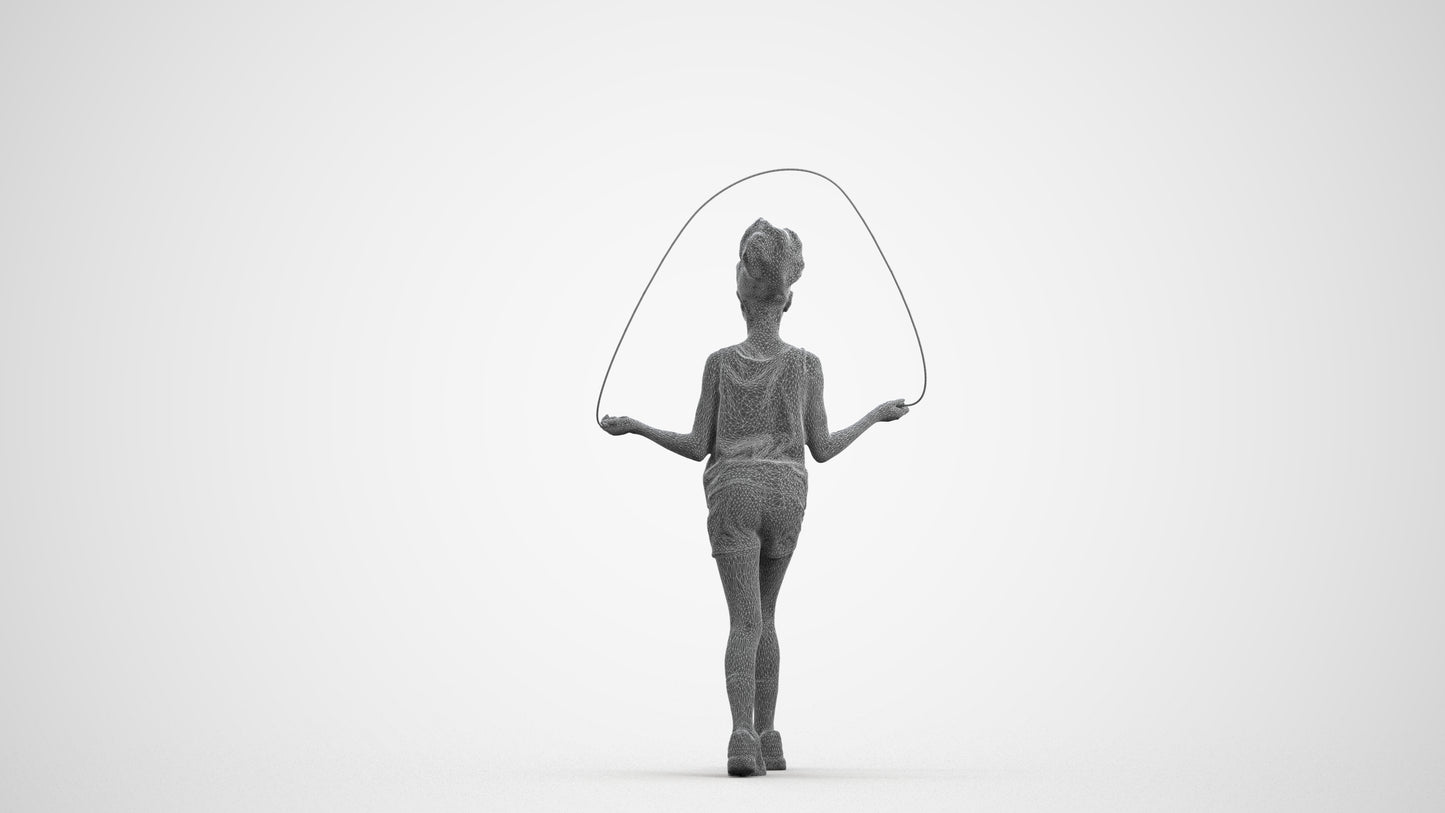 scanned 3D girl sport kids, photogrammetry people for Enscape and V-Ray, wireframe front view