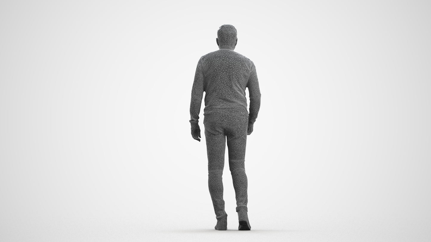 realistic 3D human man casual walking, archviz people FBX OBJ for Blender, wireframe front view