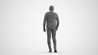 realistic 3D human man casual walking, archviz people FBX OBJ for Blender, wireframe front view