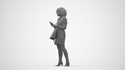 3D scanned woman standing casual, photorealistic archviz people for Enscape and SketchUp, wireframe back view
