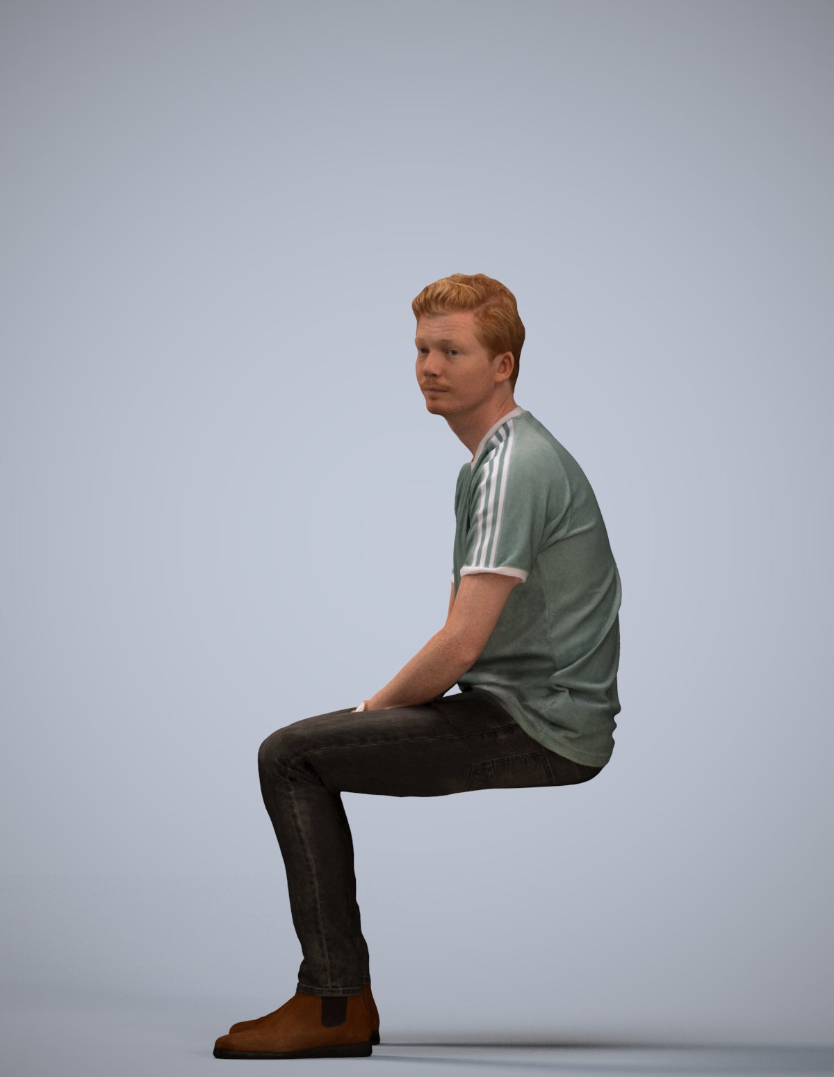 realistic 3D human man casual sitting, archviz people FBX OBJ for Blender