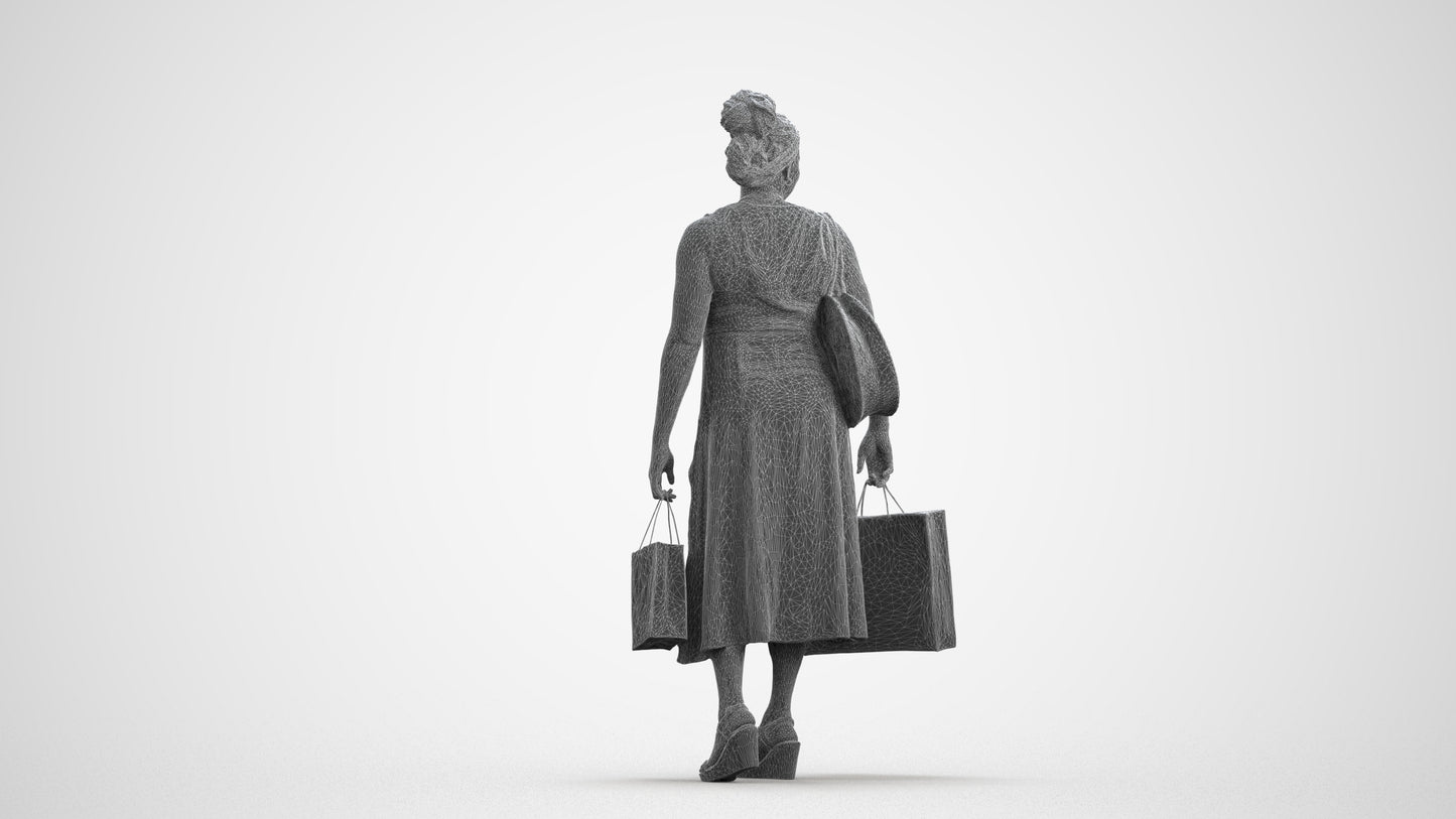 realistic 3D people woman casual shopping, render-ready for V-Ray and Corona, FBX OBJ, wireframe front view