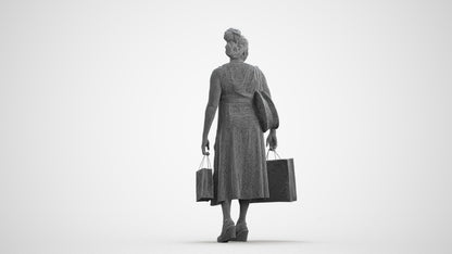realistic 3D people woman casual shopping, render-ready for V-Ray and Corona, FBX OBJ, wireframe front view