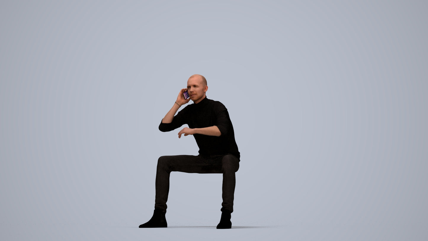 3D human model man casual business, photogrammetry scanned person for archviz, top-down view render