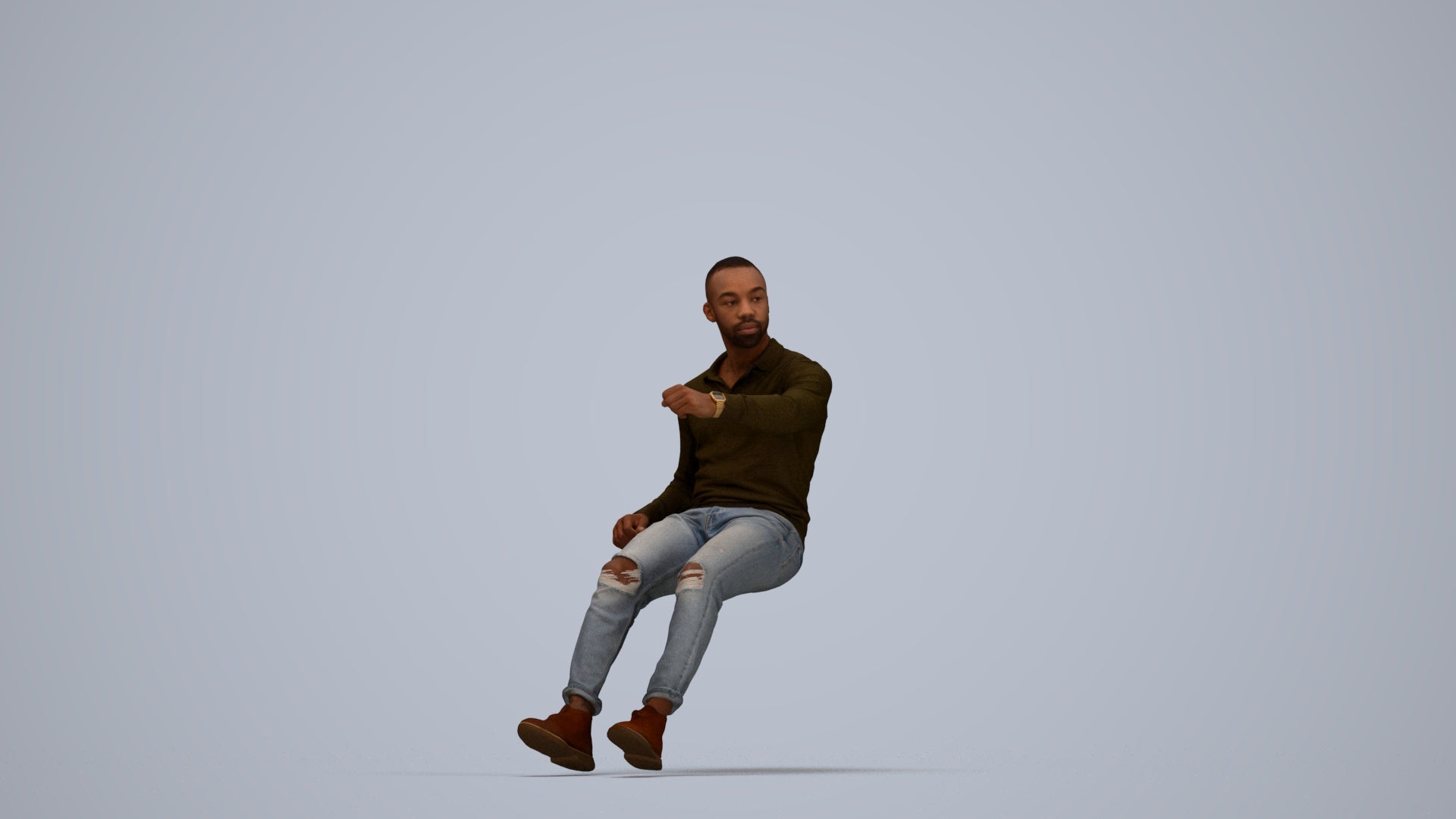 photogrammetry 3D man casual driving, realistic human model archviz FBX, top-down view render