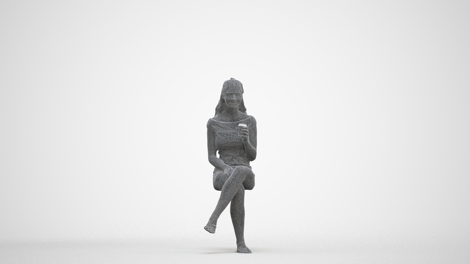realistic 3D people girl casual sitting, render-ready for V-Ray and Corona, FBX OBJ, three-quarter front view render