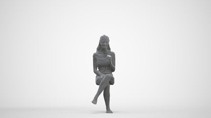 realistic 3D people girl casual sitting, render-ready for V-Ray and Corona, FBX OBJ, three-quarter front view render