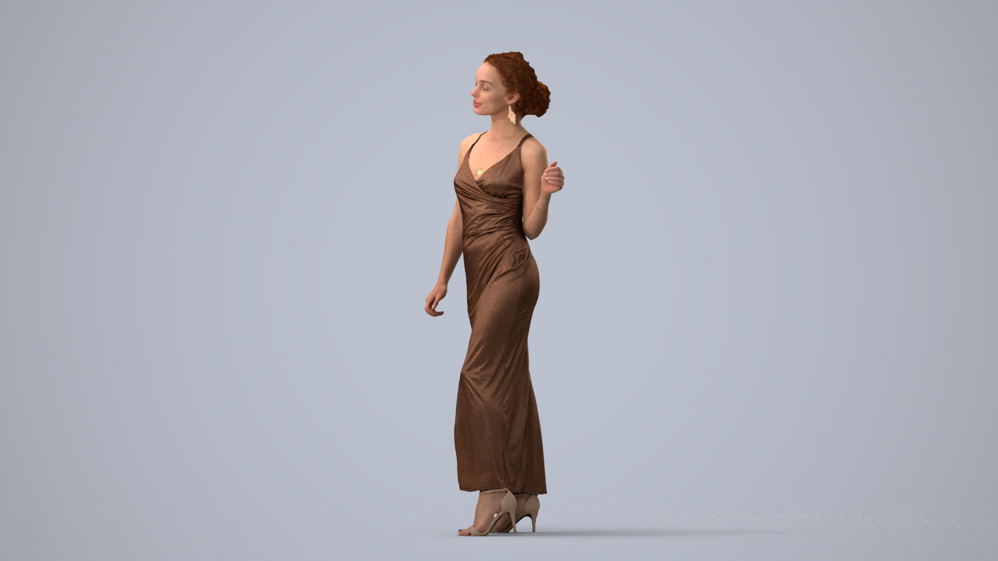 3D human model woman formal formalaffairs, photogrammetry scanned person for archviz, three-quarter view render