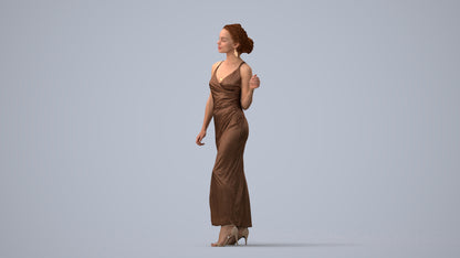 3D human model woman formal formalaffairs, photogrammetry scanned person for archviz, three-quarter view render