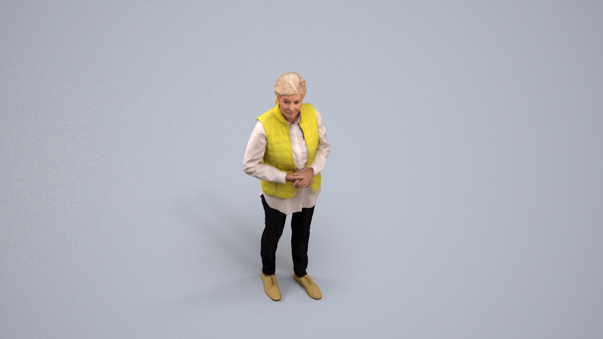 realistic 3D senior woman casual standing, scanned archviz people for Blender and 3ds Max, back view render